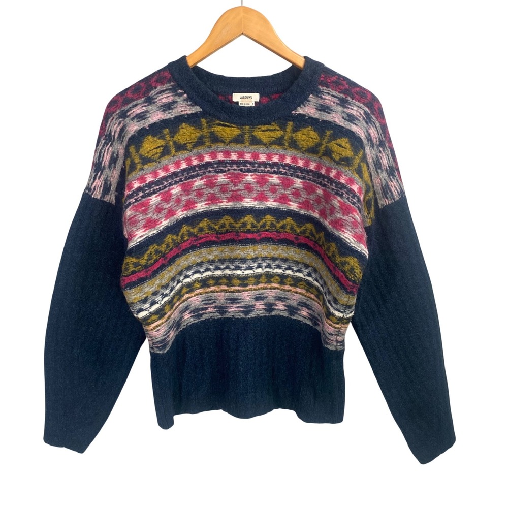 Jason Wu Fair Isle Merino Wool Sweater Womens Medium Boho Cozy Cabincore